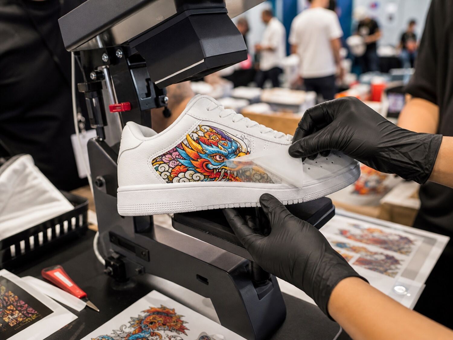 DTF transfer applied to a pair of sneakers at a live activation